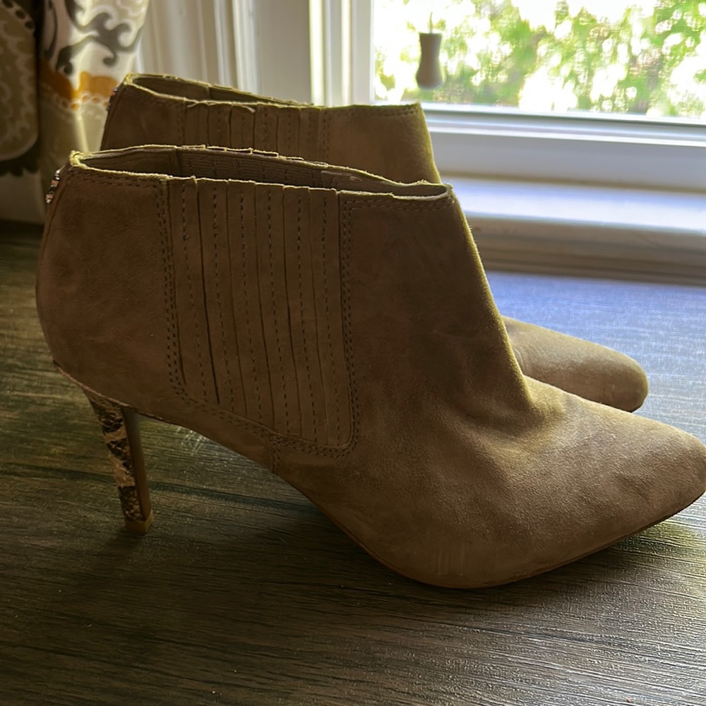 Coach suede booties with snakeskin heel